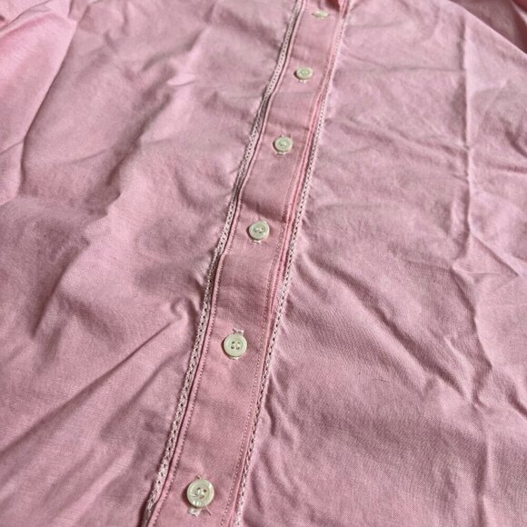 Vintage 70s Pink Collared Button Up Puff Sleeve Blouse The Villager Size 14 - Picture 3 of 6